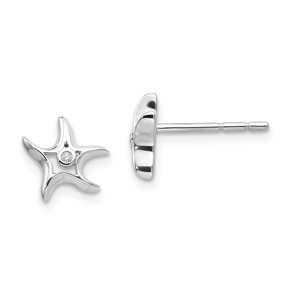 925 Sterling Silver Rhodium-plated Diamond Starfish Post Earrings